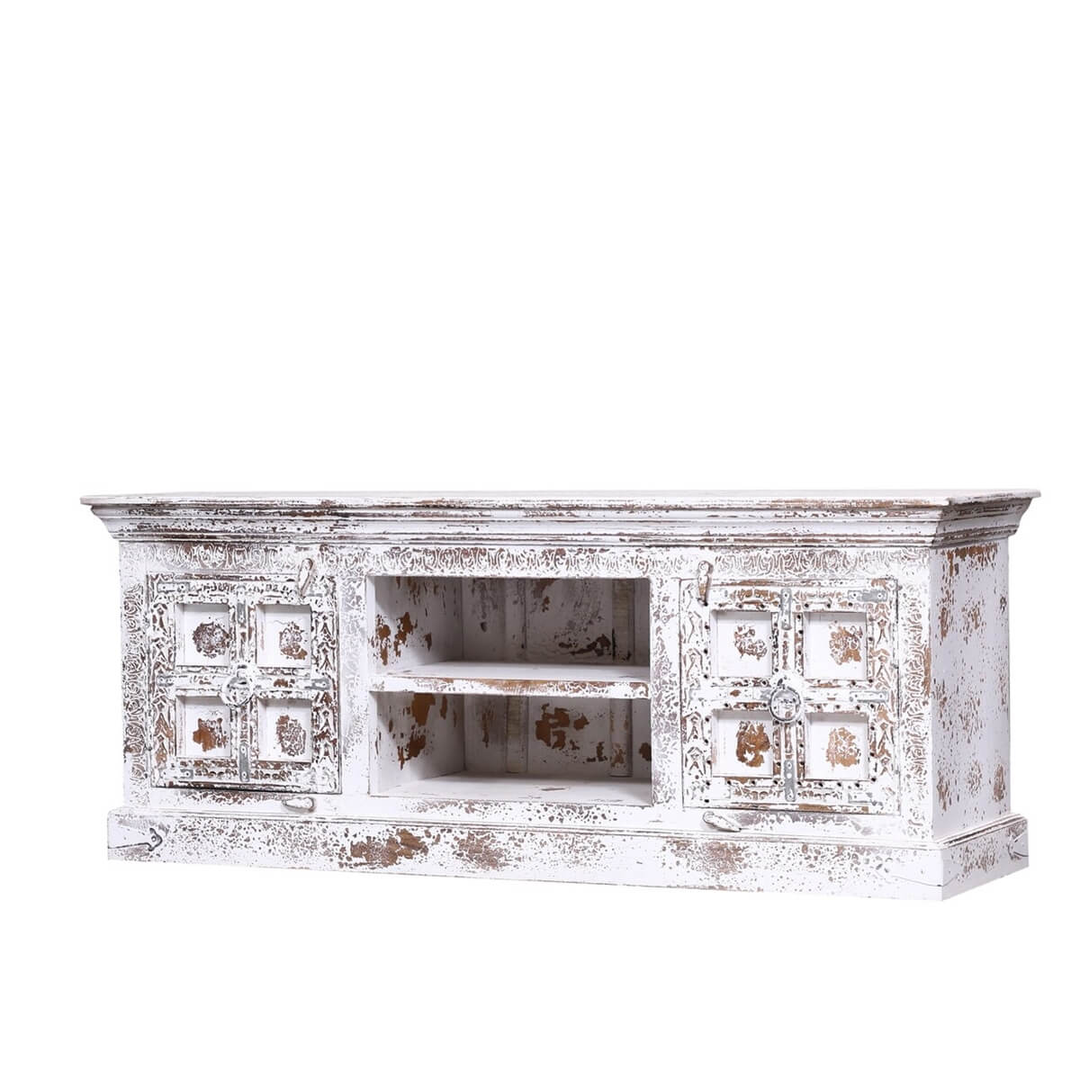 Hobart Heritage Style Solid Wood White Media Console With Doors