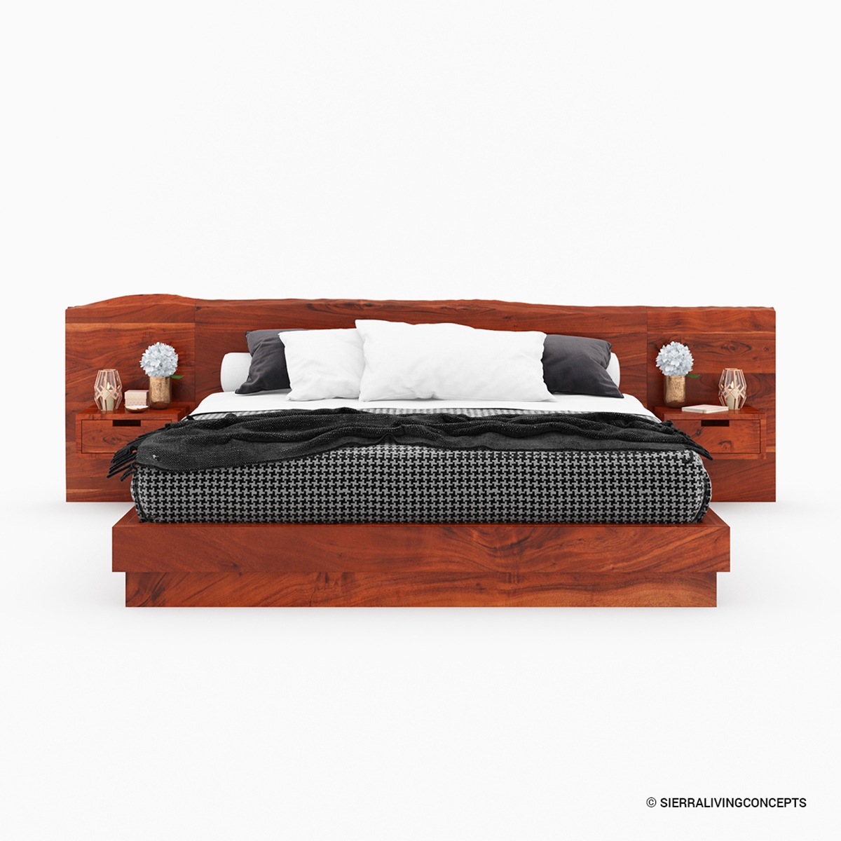 Batesville Solid Wood Live Edge Bed Frame with Floating Nightstands