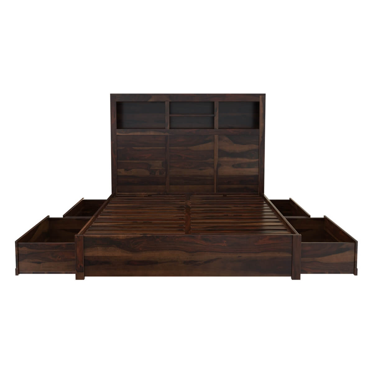 El Centro Solid Wood Storage Platform Bed Frame w Bookcase Headboard