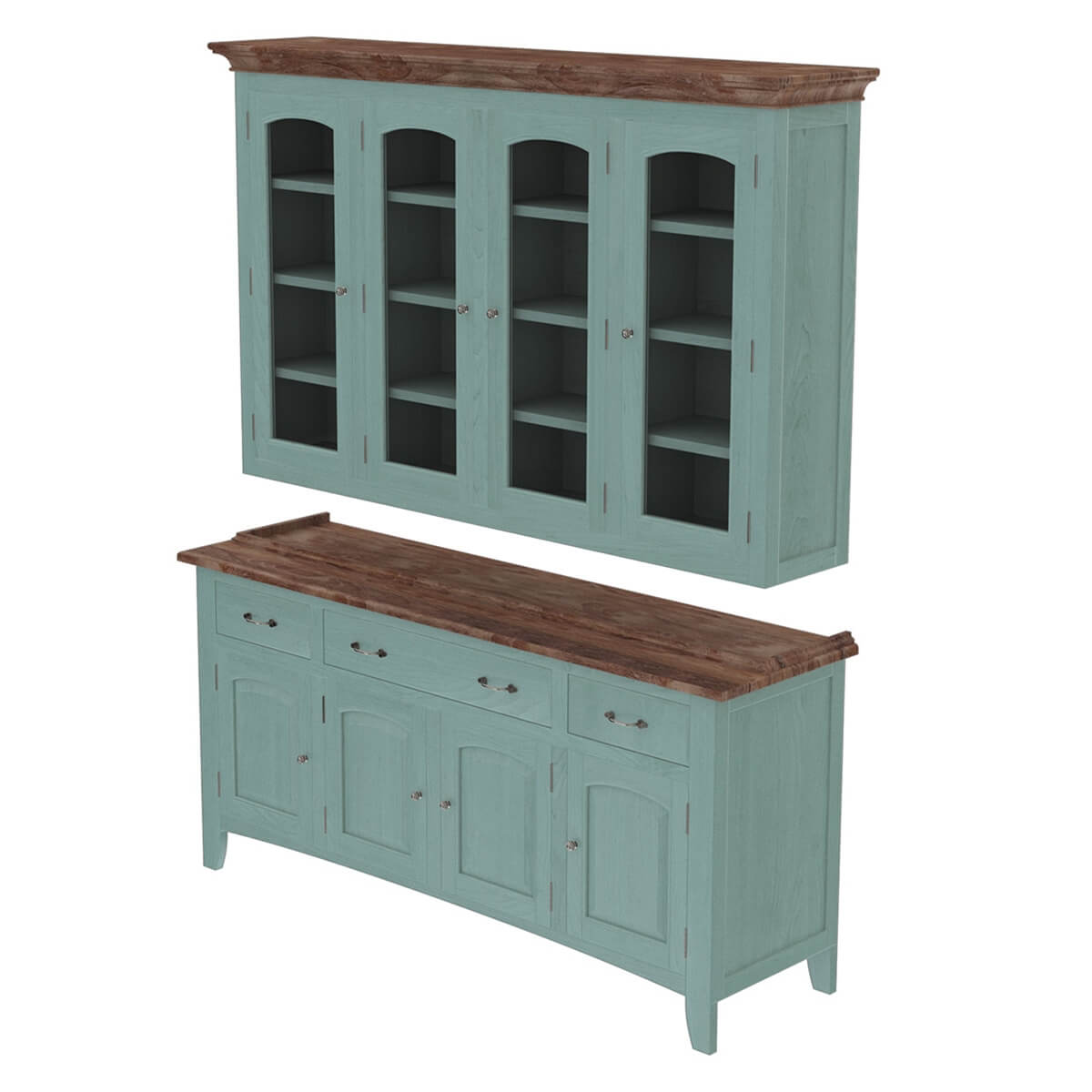 Meriden Mahogany Wood TwoTone Blue Dining Room Buffet with Hutch