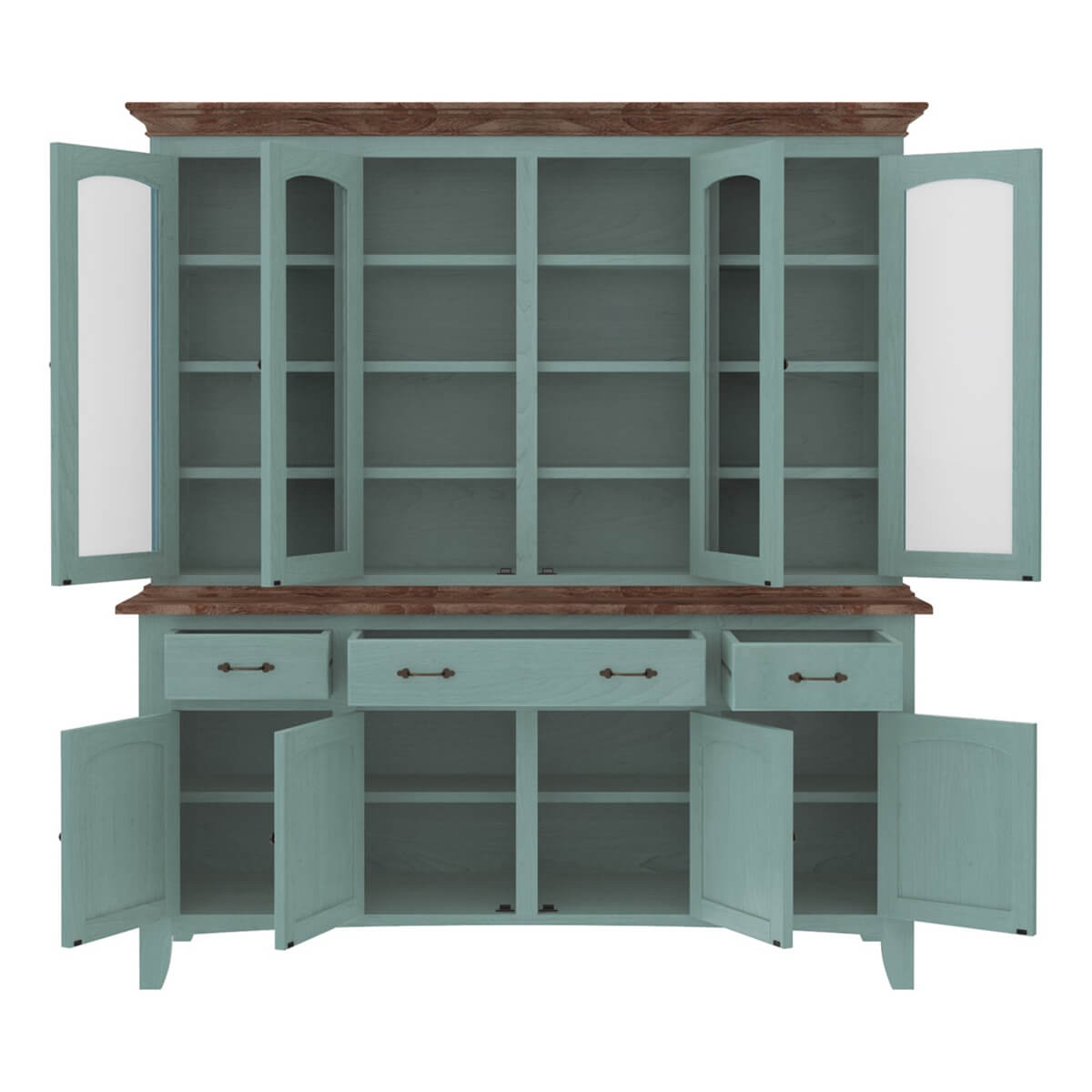 Meriden Mahogany Wood TwoTone Blue Dining Room Buffet with Hutch