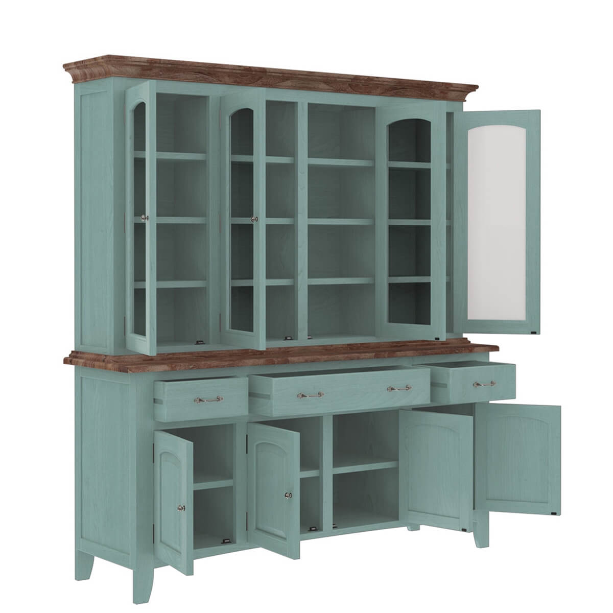 Meriden Mahogany Wood TwoTone Blue Dining Room Buffet with Hutch
