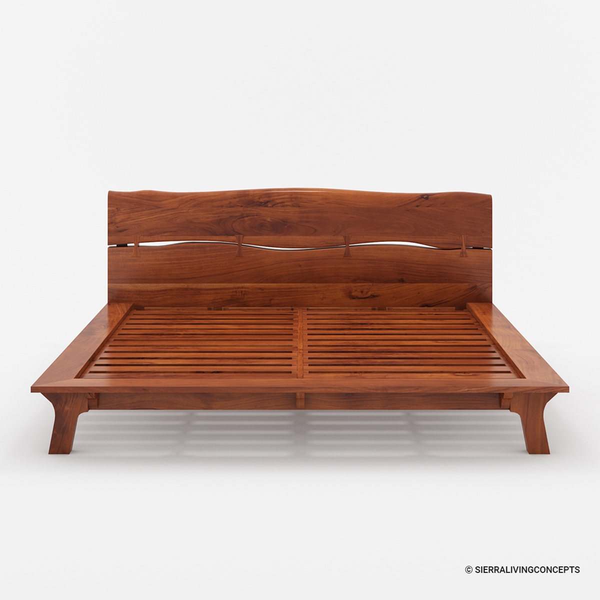 Levi Solid Acacia Wood Platform Bed Frame with Live Edge Headboard