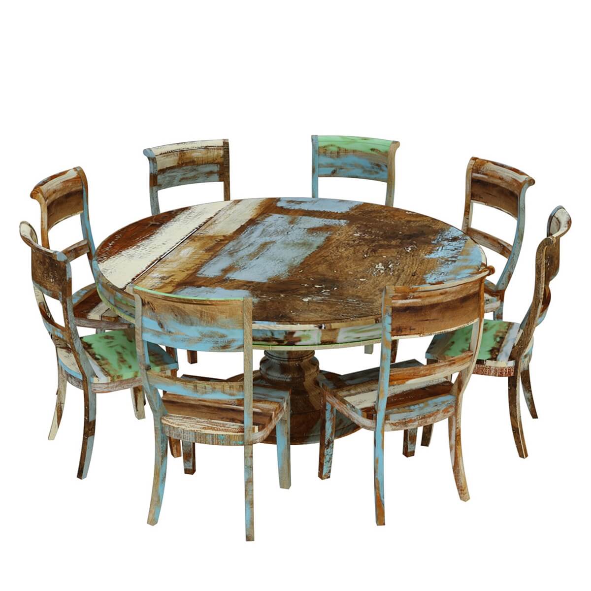 Wilmington Rustic Reclaimed Wood Round 10 Piece Dining Room Set