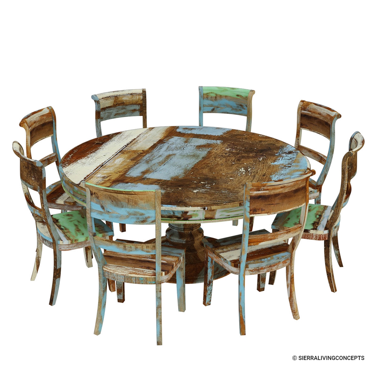 Wilmington Rustic Reclaimed Wood Round Dining Table Chair Set