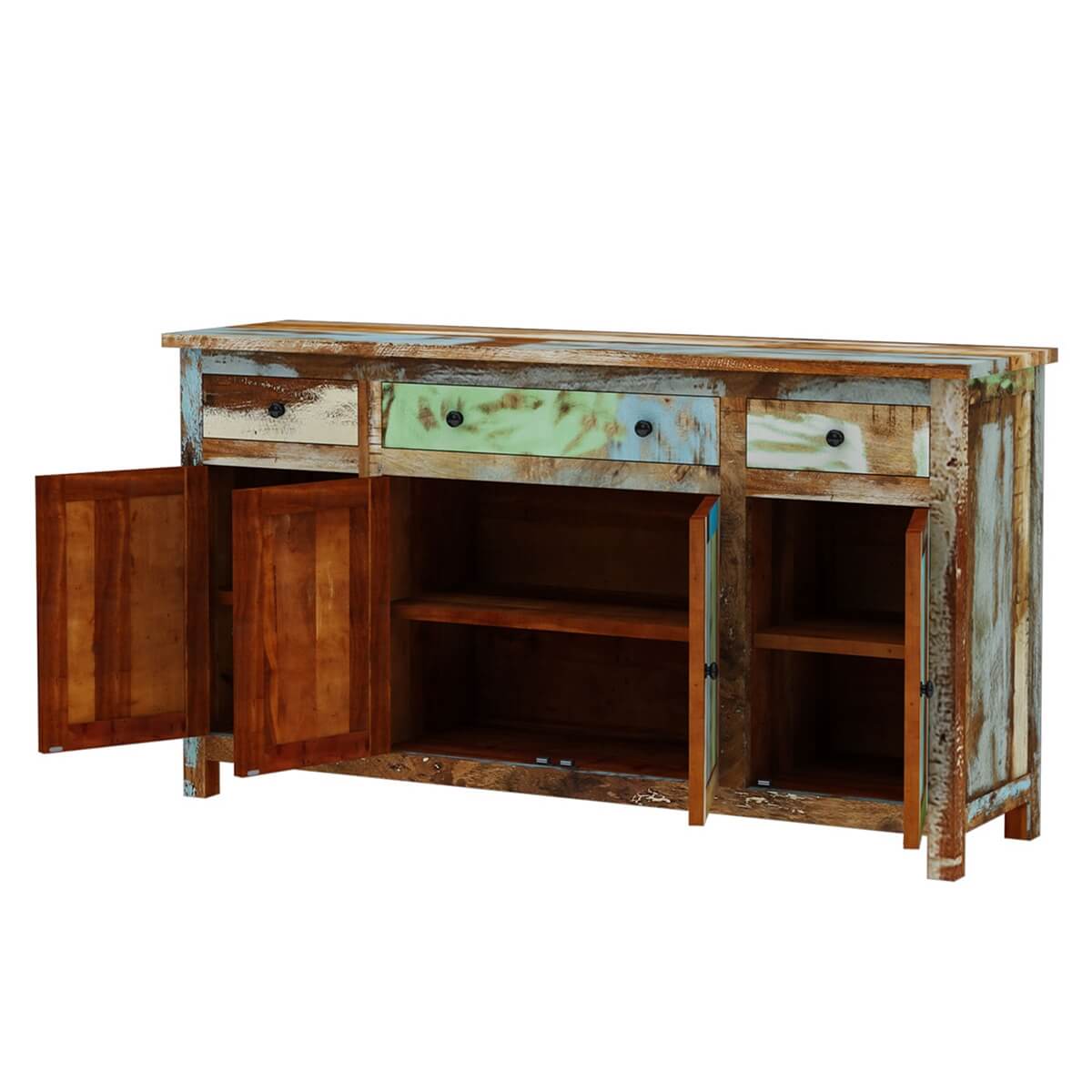 Wilmington Rustic Reclaimed Wood 3 Drawer Large Sideboard Buffet