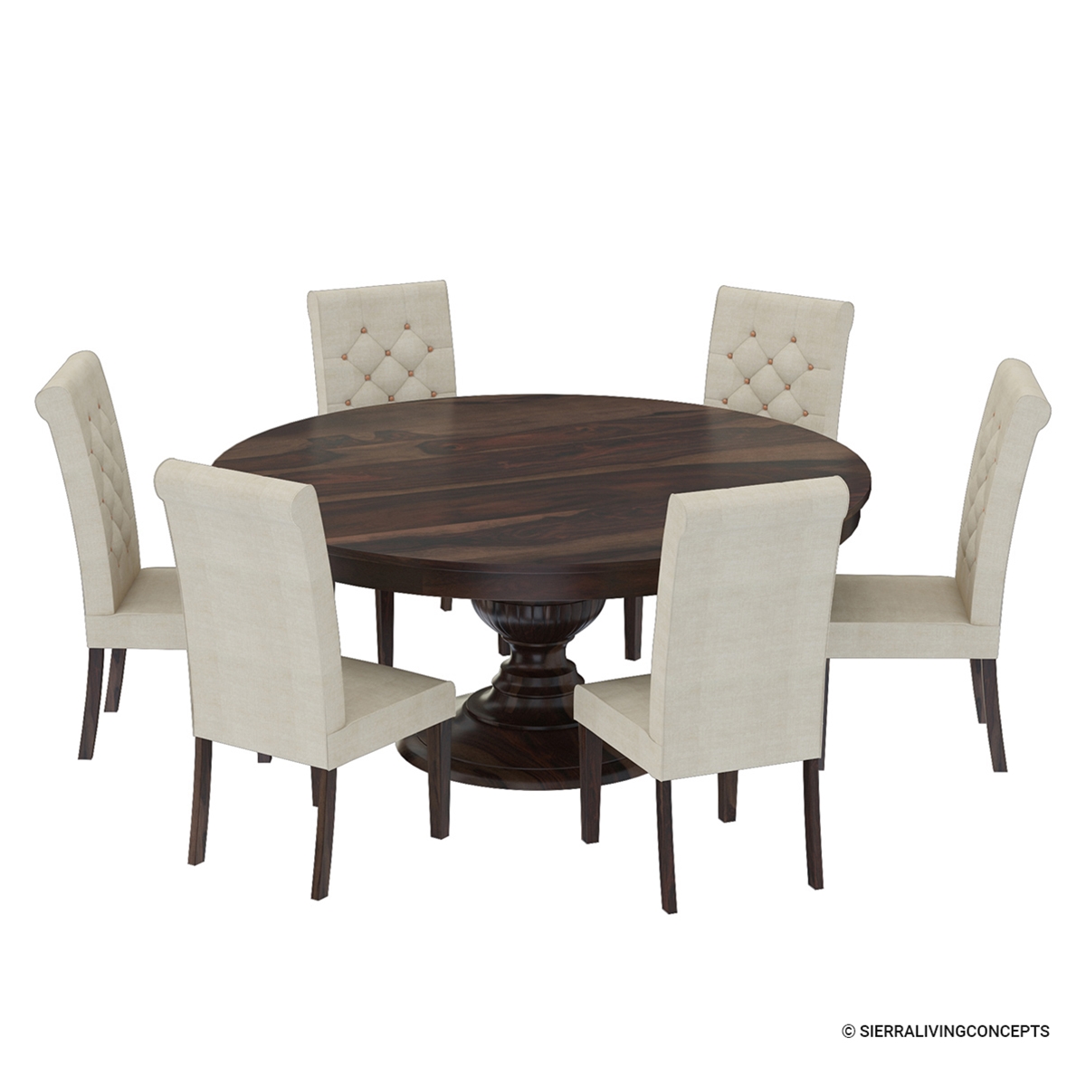 Clanton Rustic Solid Wood Pedestal Round Dining Table Chair Set