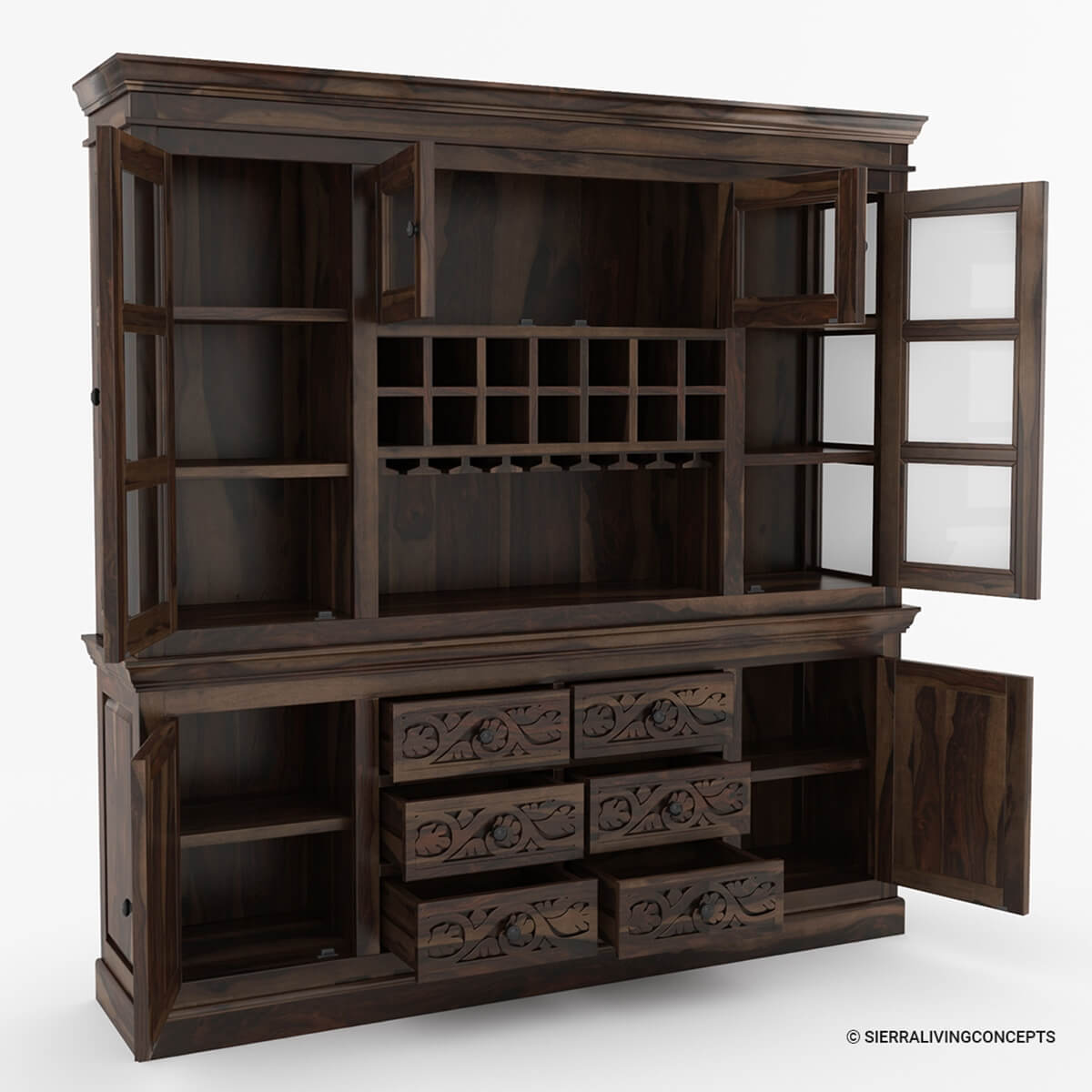 Modern Pioneer Rustic Solid Wood 6 Drawer Dining Room Bar Hutch