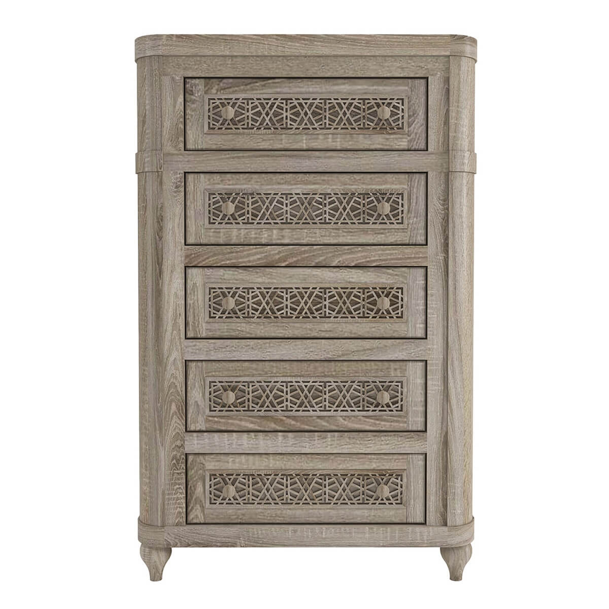 Rustic Teak Wood Tall Bedroom Dresser with 5 Drawers