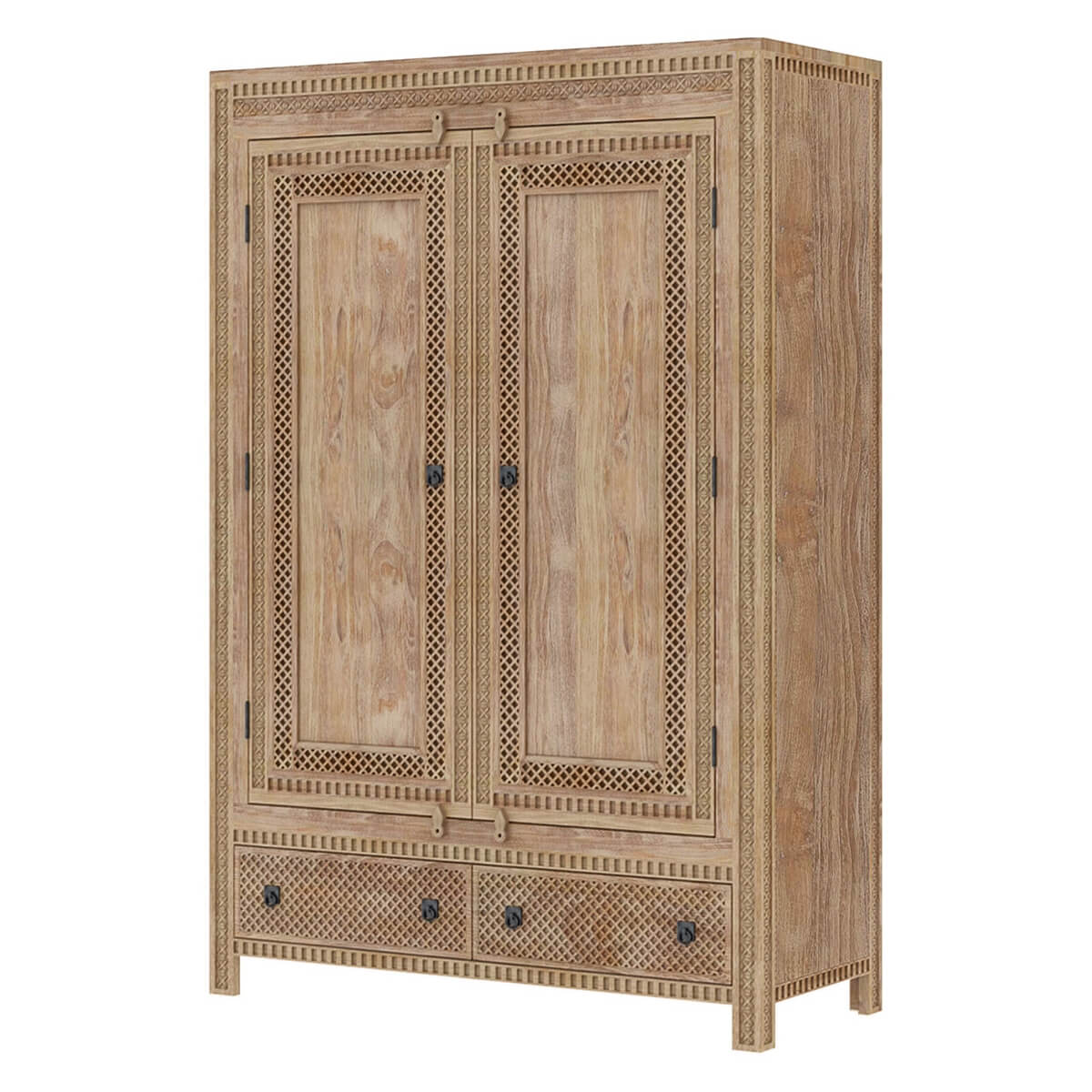 Waukesha Hand Carved Teak Wood Moroccan Style Large Armoire Wardrobe