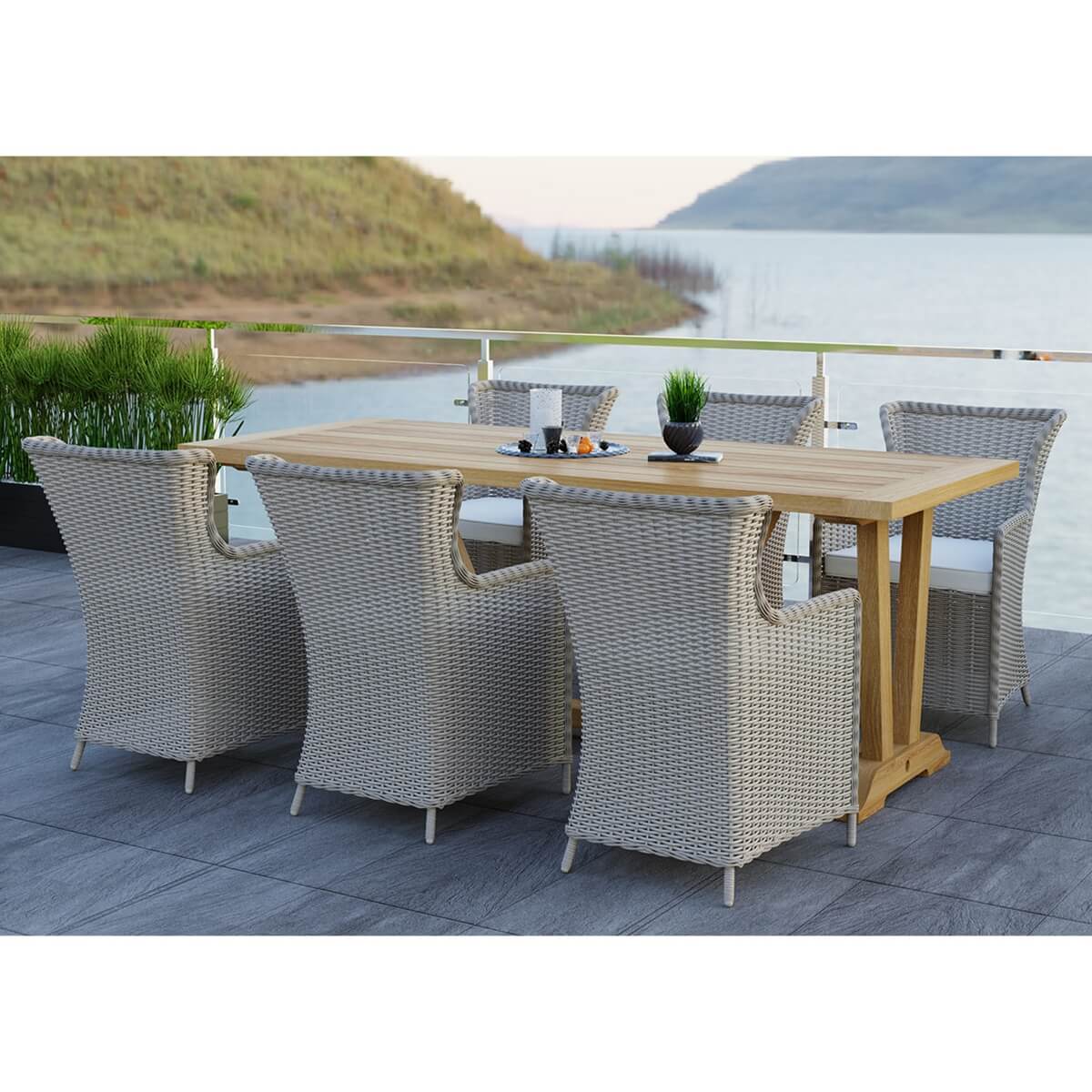 Springdale Rustic Teak Wood Outdoor Trestle Dining Table