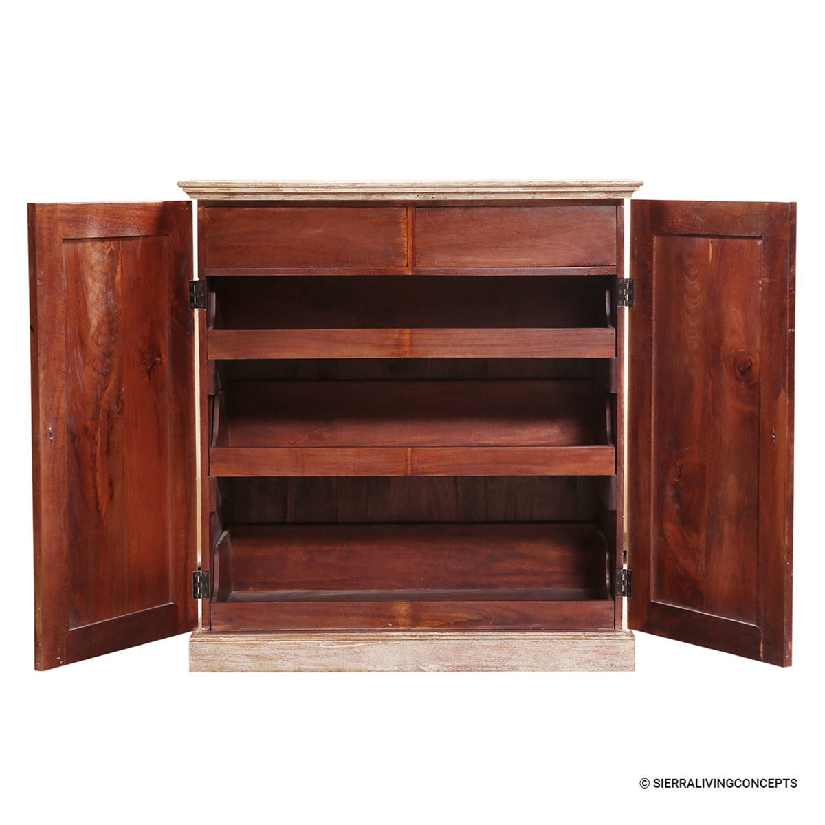 Rustic Distressed Solid Wood 2 Drawer Storage