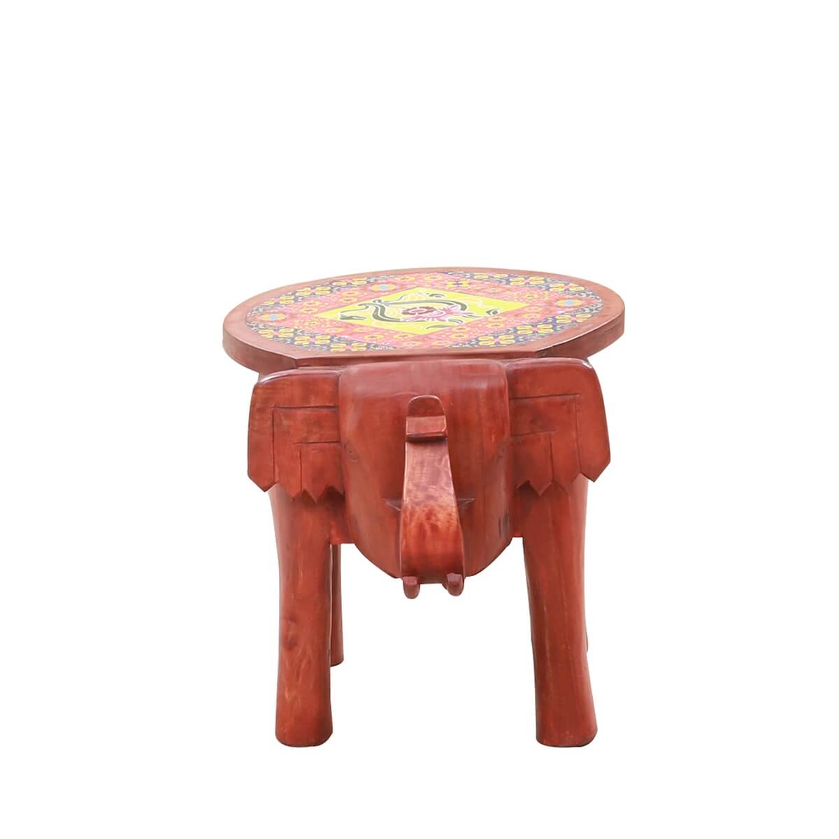 Solid Wood Hand Painted Elephant Sculpted End Table
