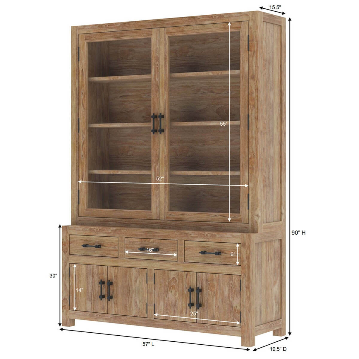 Cayrdor Teak Wood Dining Room Hutch With Glass Door