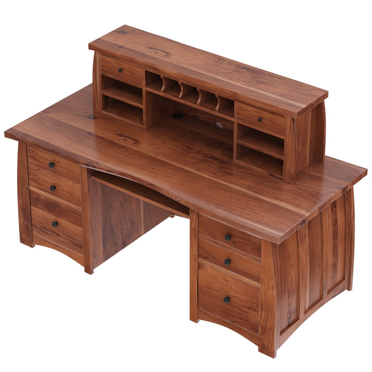 Helston Live Edge Top Solid Wood Executive Hutch Desk with File