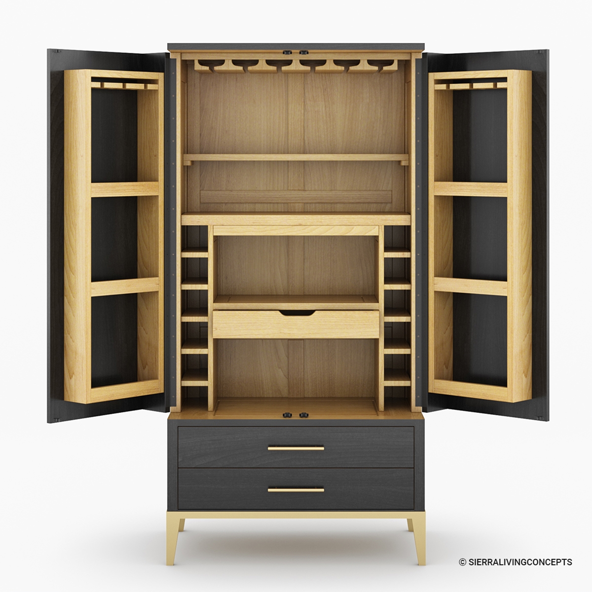 Laussane 2Tone Solid Wood Modern Tall Black Bar Armoire