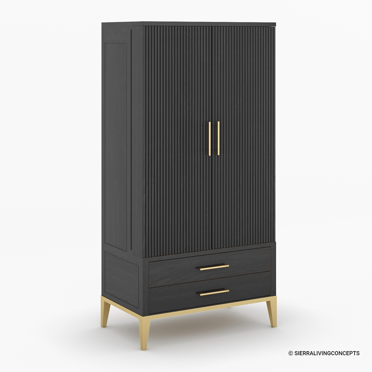 Laussane 2Tone Solid Wood Modern Tall Black Bar Armoire