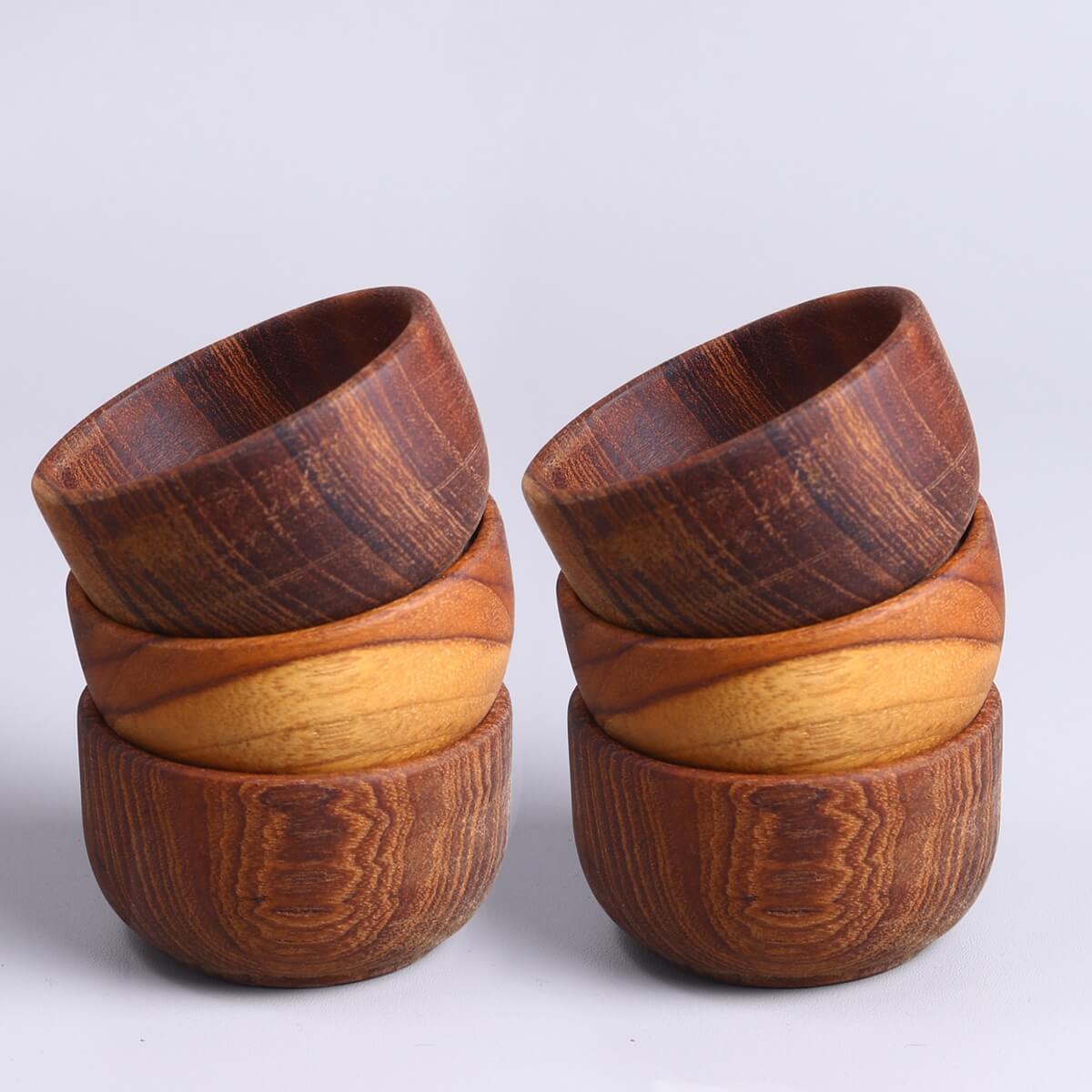 Tellaro Solid Teak Wood Dip & Sauce Bowls (Set of 6)