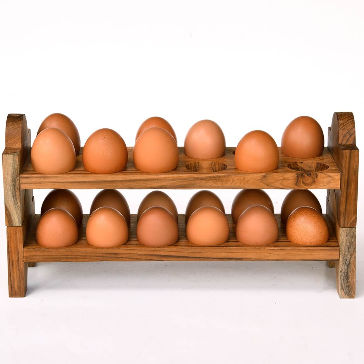 Solid Teak Wood Stackable Egg Holder Trays (Set of 2)