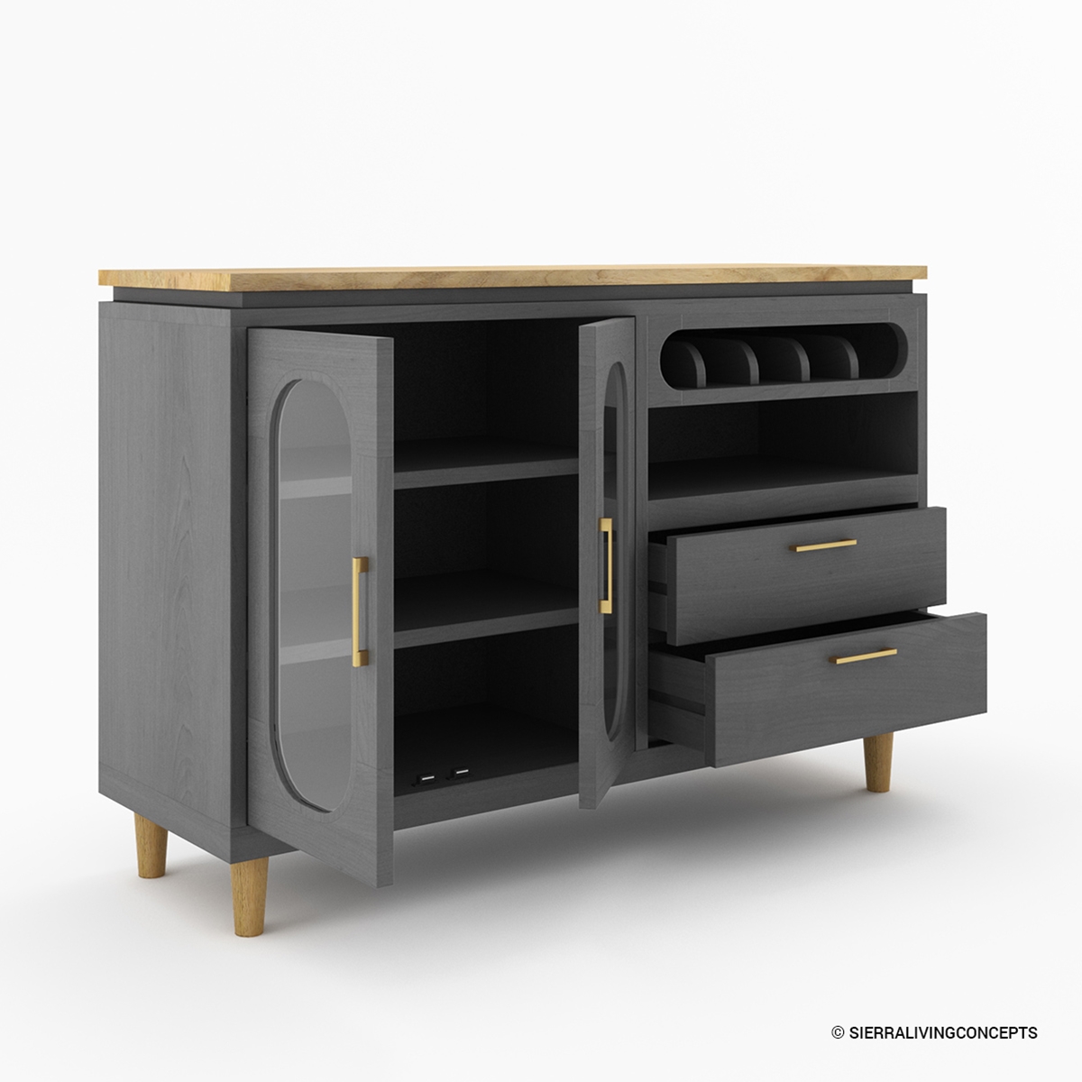 Arcata Two Tone Solid Wood Grey Wine Bar Large Sideboard