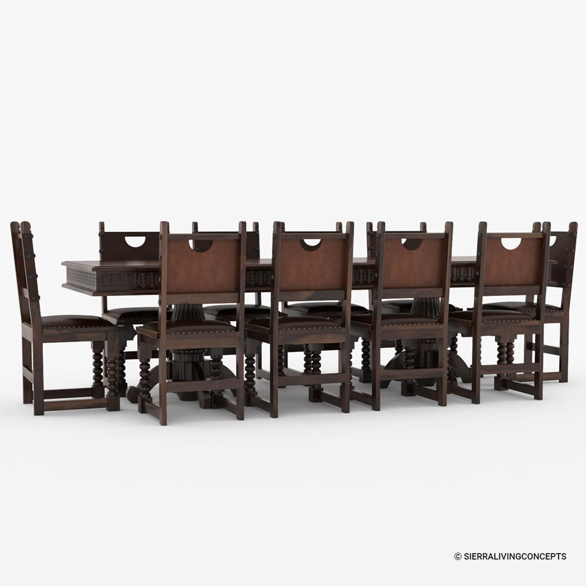 Nottingham Solid Wood Large Rustic Dining Room Table Chair Set