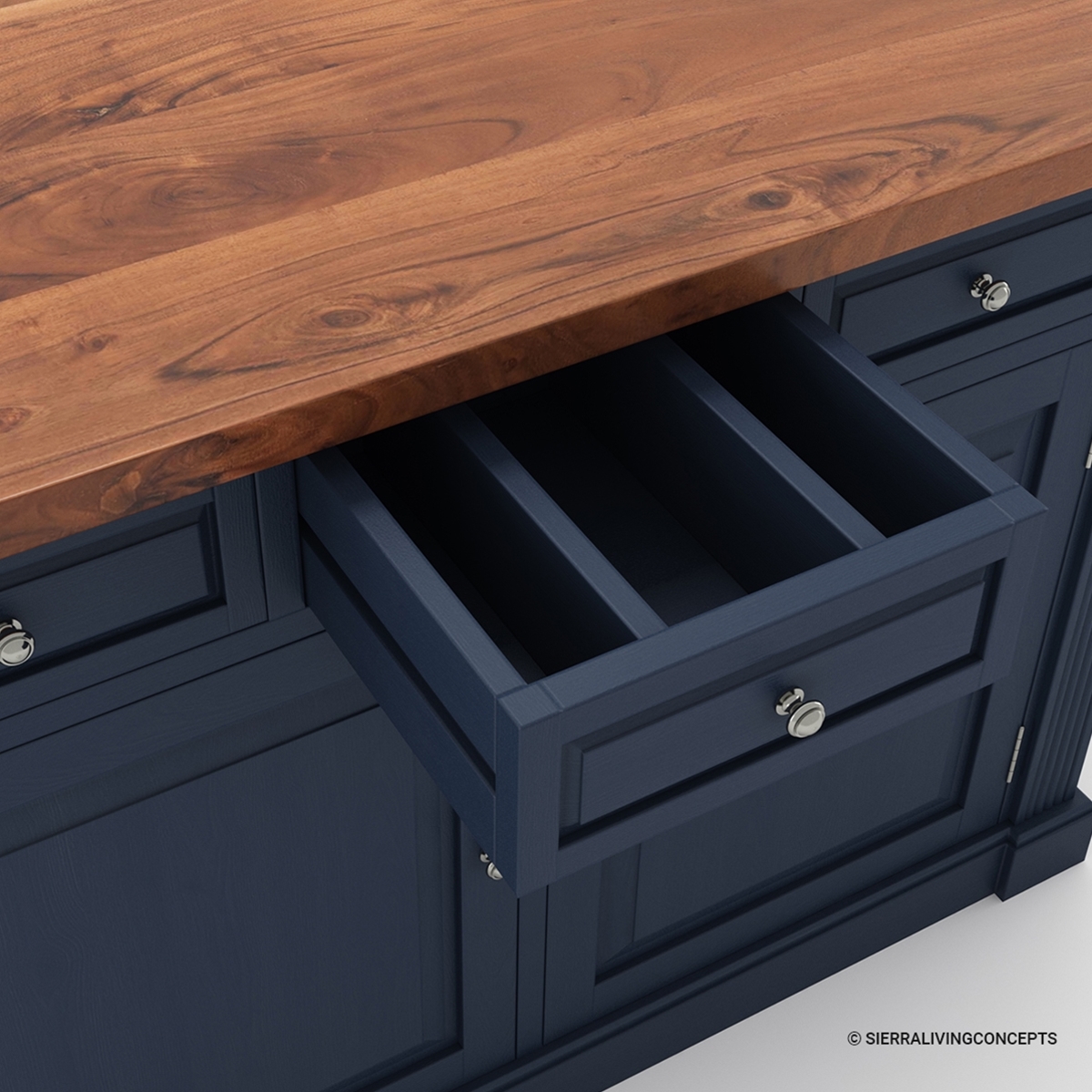 Bismarck Blue Solid Wood Kitchen Island With Drop Leaf