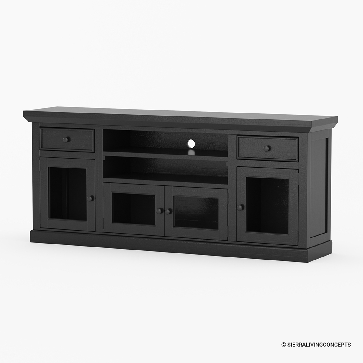 Chariton Rustic Solid Wood Black 72 Inch TV Stand with Glass Doors