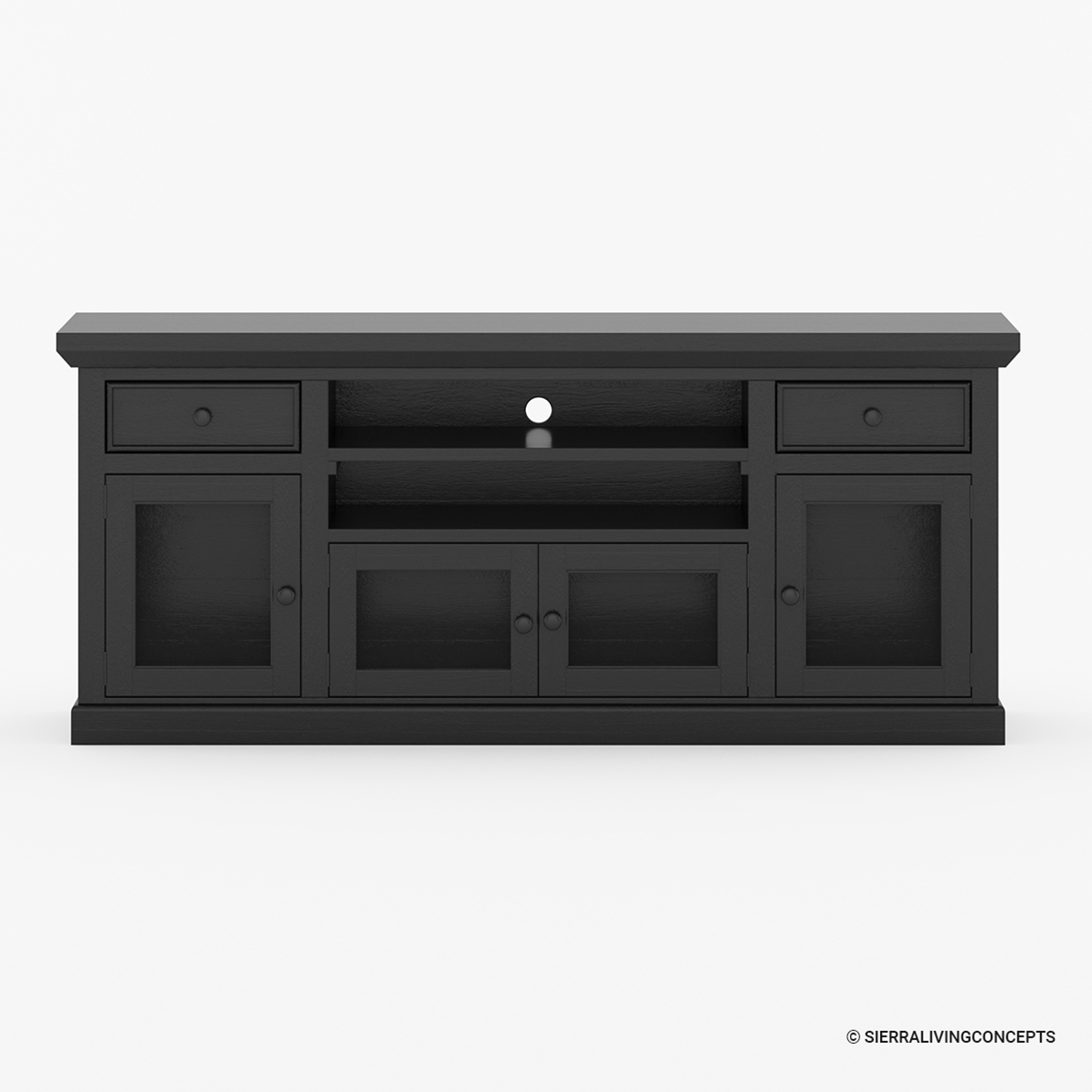 Chariton Rustic Solid Wood Black 72 Inch TV Stand with Glass Doors