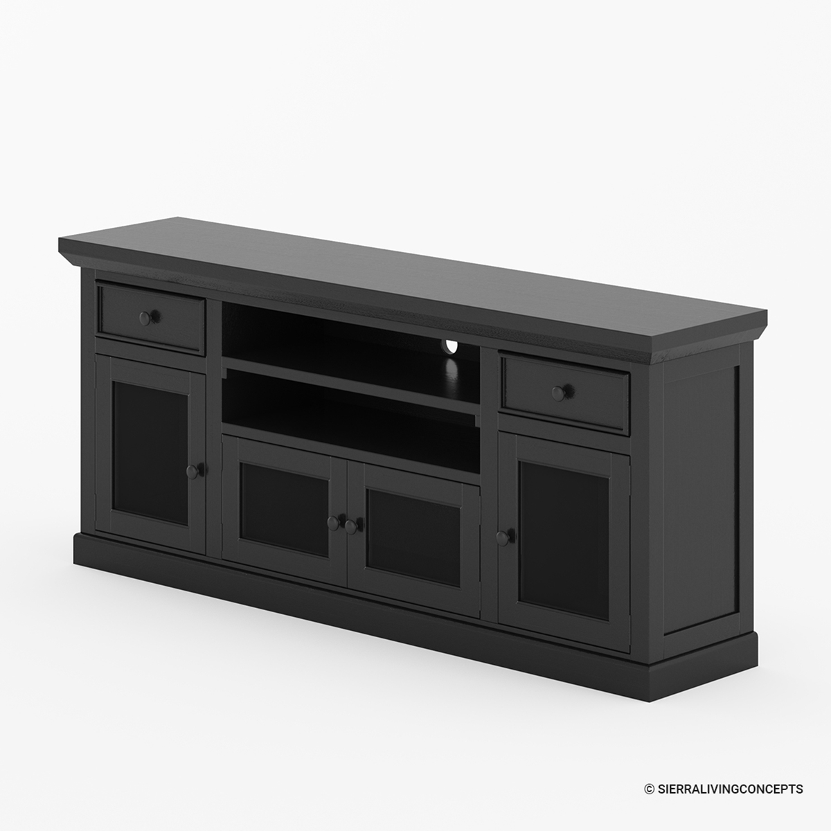 Chariton Rustic Solid Wood TV Stand with Glass Doors & Drawers