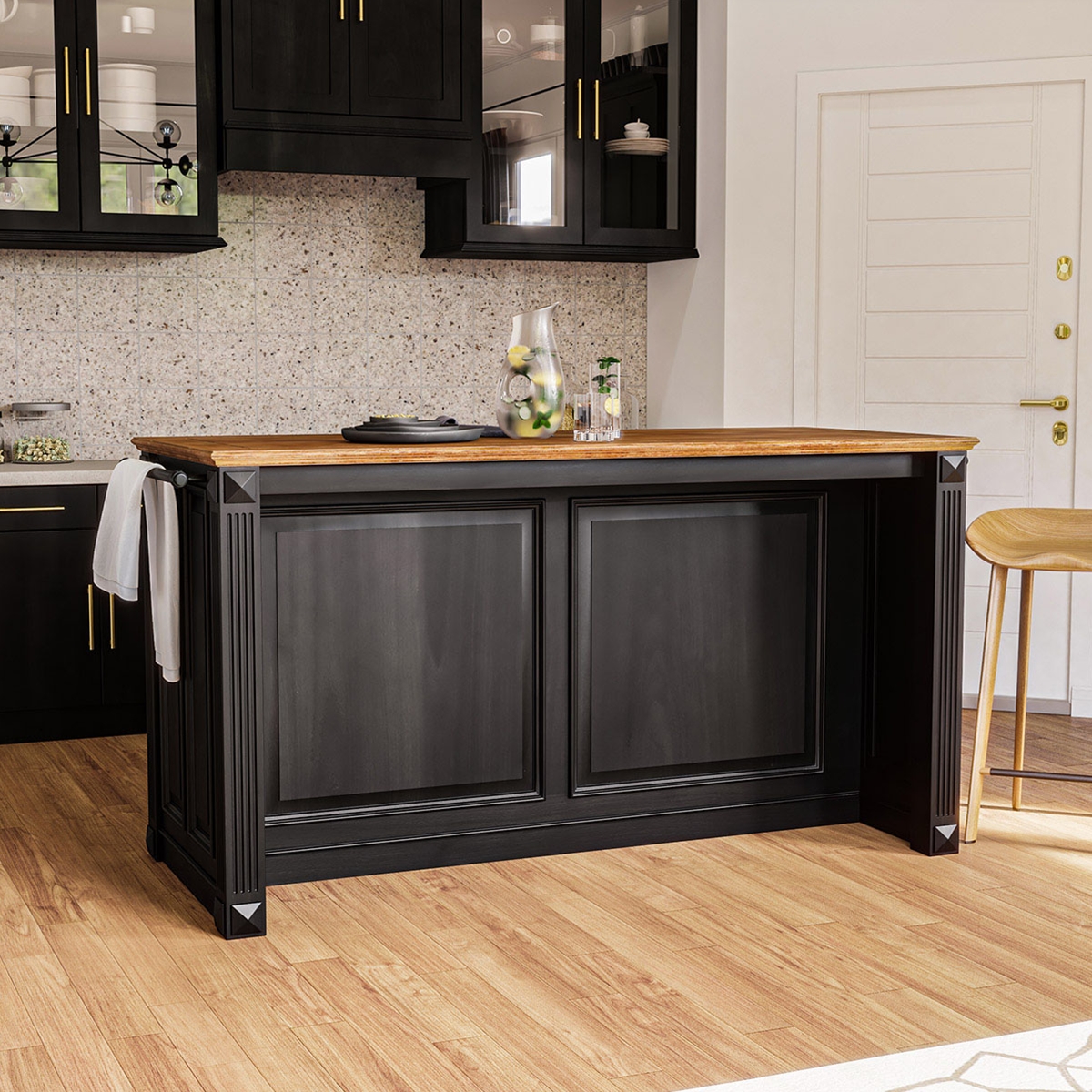 Waukon Two Tone Solid Wood Kitchen Island with Drawers