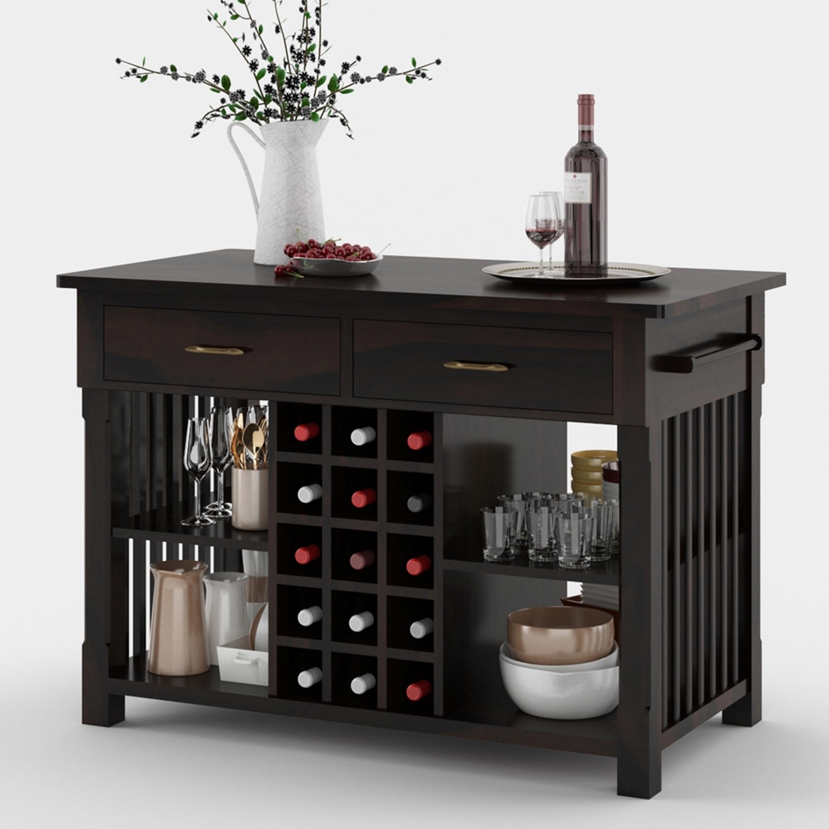 Winterset Solid Wood Kitchen Island with Wine Rack