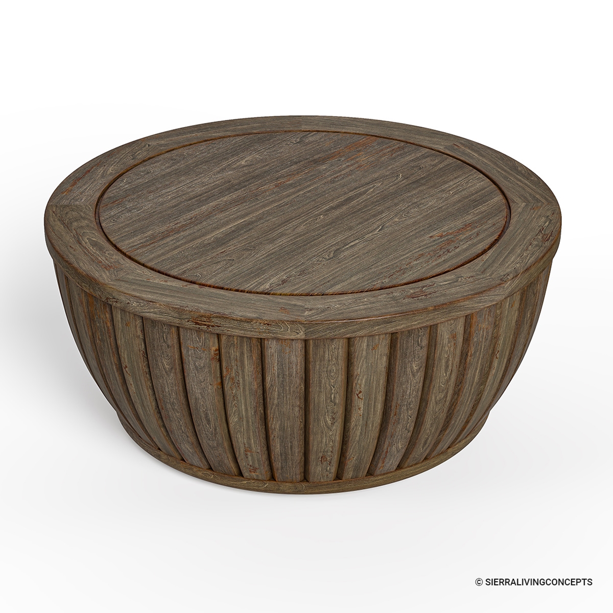 Doncaster Rustic Solid Teak Wood Handcrafted Drum Coffee Table
