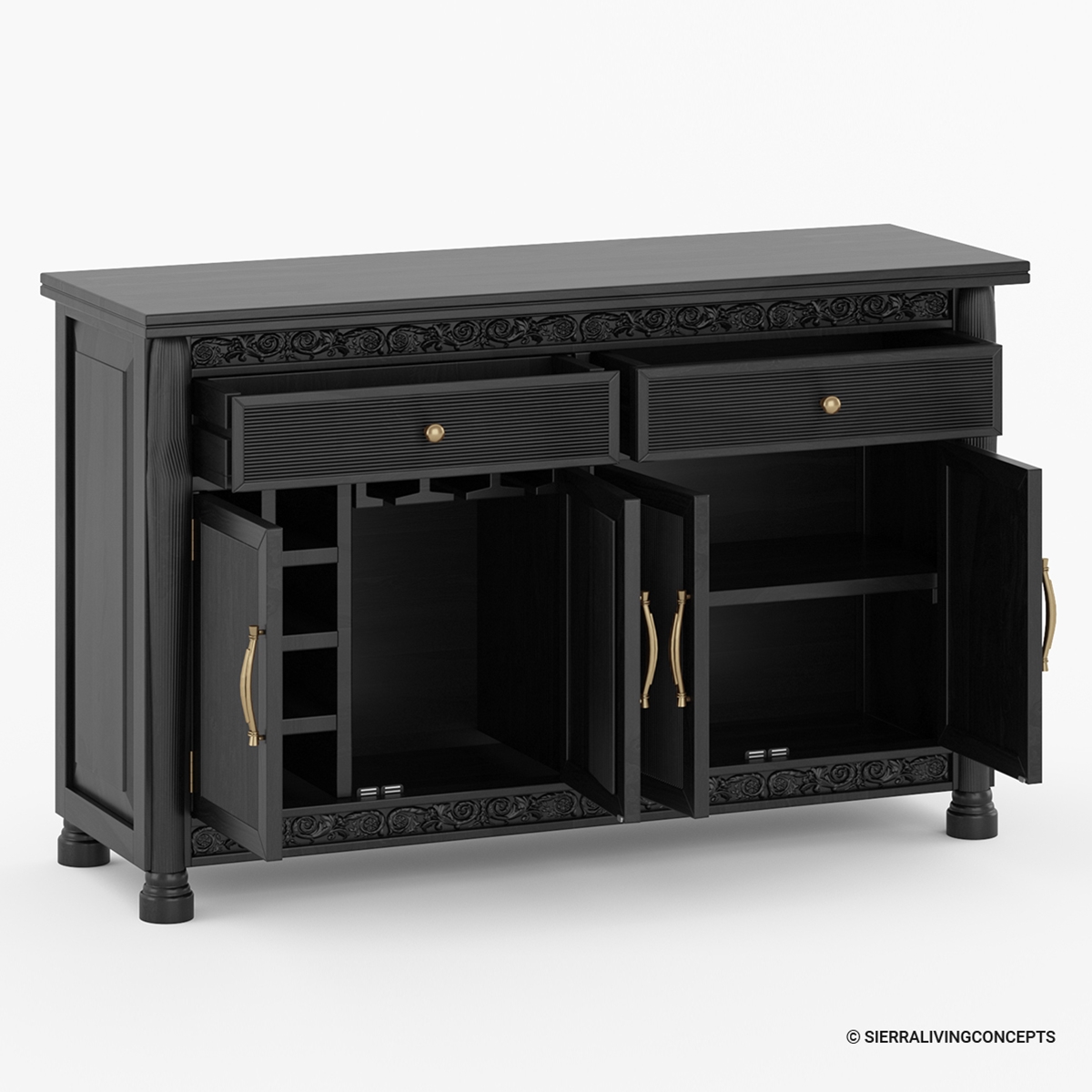 Cambria Solid Wood 2 Drawer Wine Bar Sideboard