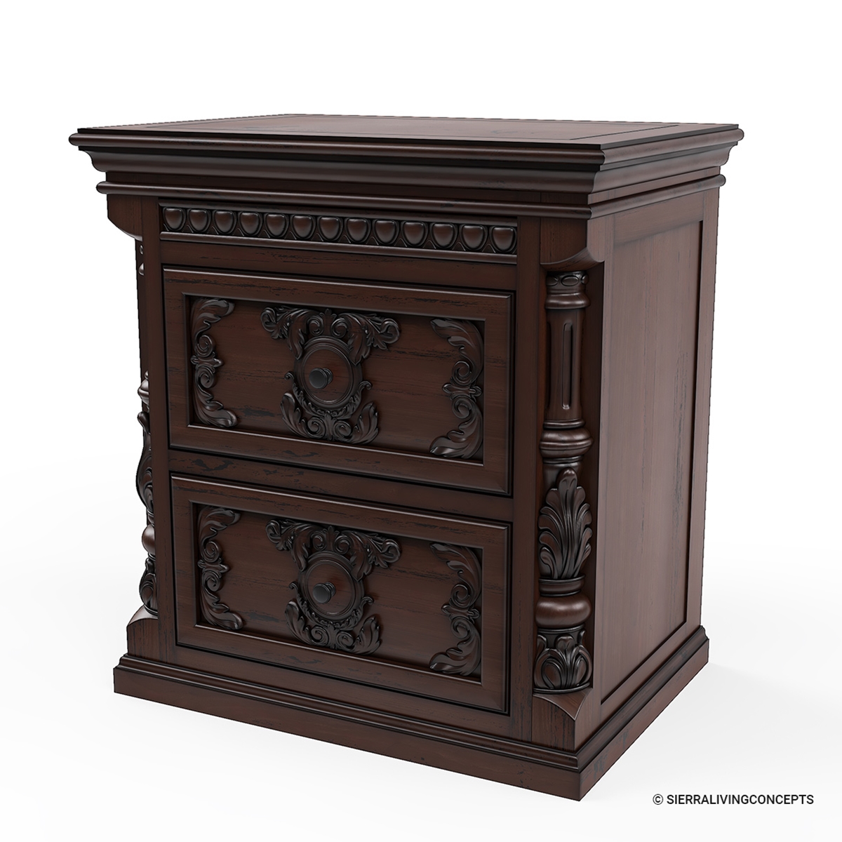 Lindenhurst Mahogany Wood Traditional 2 Drawer Nightstand