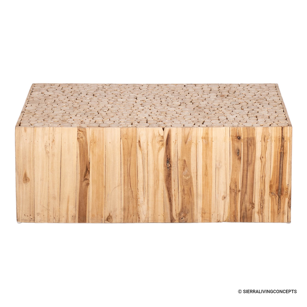 Laurier Rustic Teak Wood Slice Top Square Accent Coffee Table