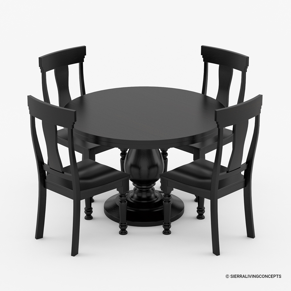 Colchester 48 Inch Black Round Kitchen Table and 4 Chairs Set