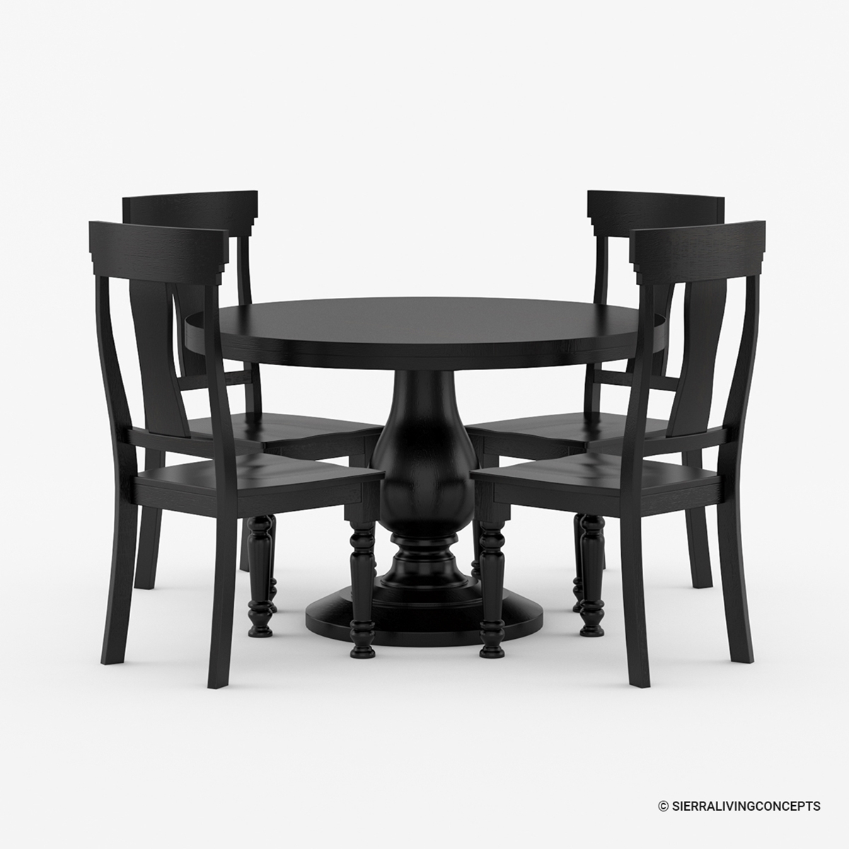 Colchester 48 Inch Black Round Kitchen Table and 4 Chairs Set