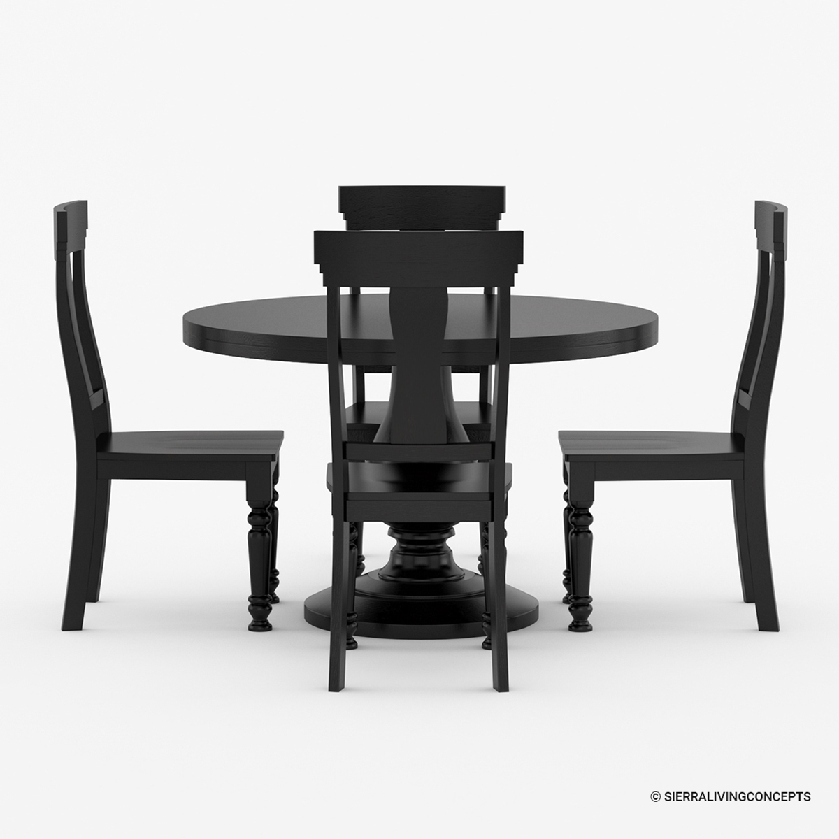 Colchester 48 Inch Black Round Kitchen Table and 4 Chairs Set