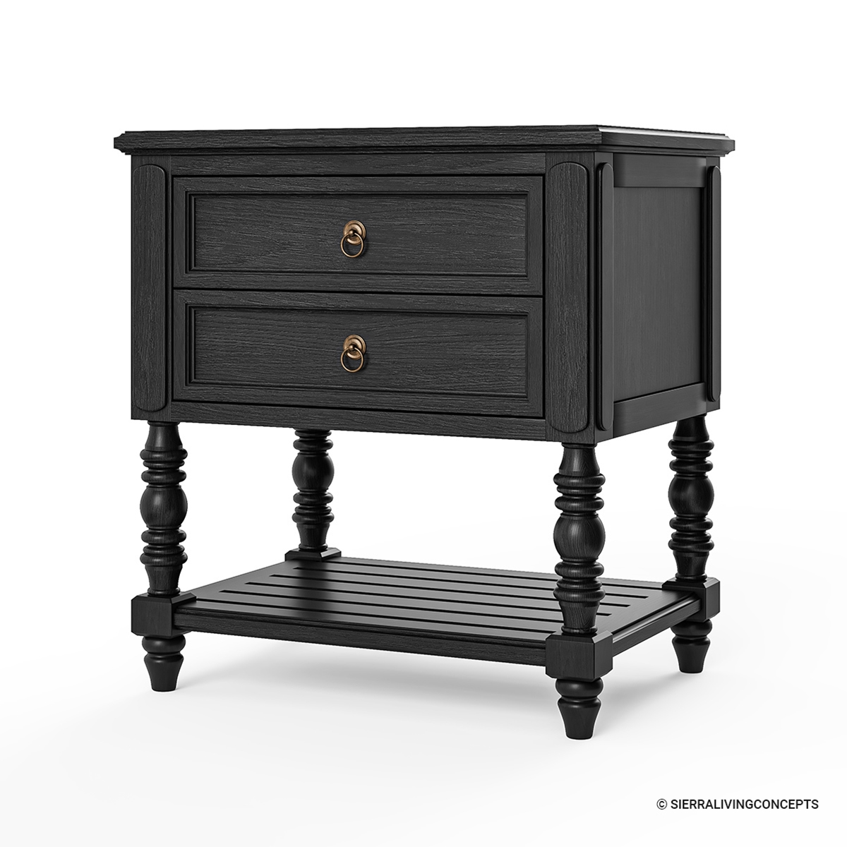 Thetford Traditional Black Solid Wood 2 Drawer Nightstand