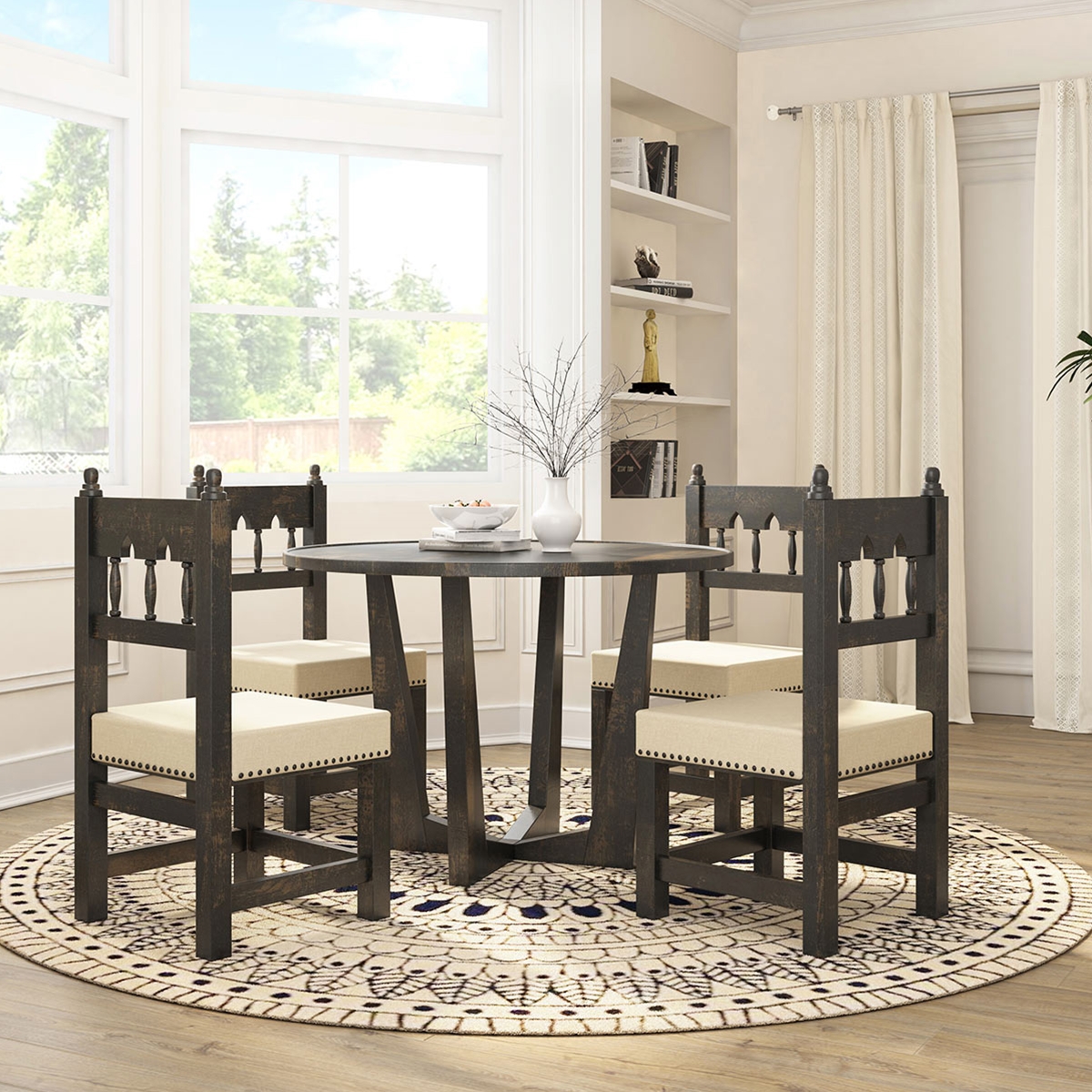 Elburg Rustic Solid Wood 4 Seater Round Kitchen Table
