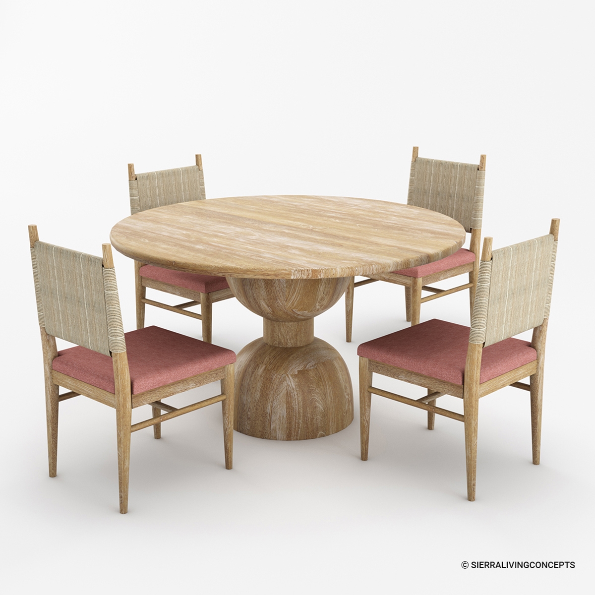 Bolsward Rustic Round Pedestal Kitchen Table Set of 4 Chairs