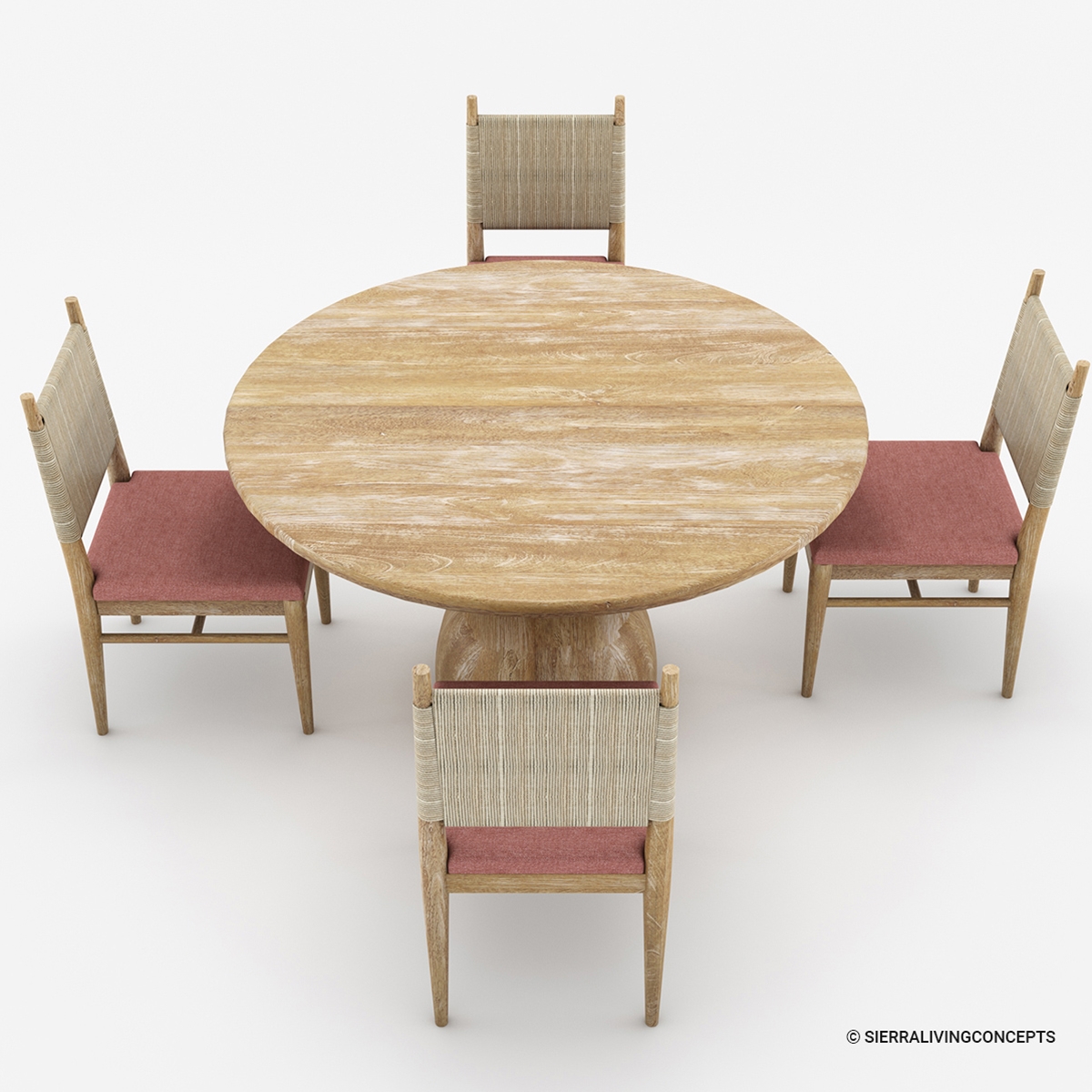 Bolsward Rustic Round Pedestal Kitchen Table Set of 4 Chairs