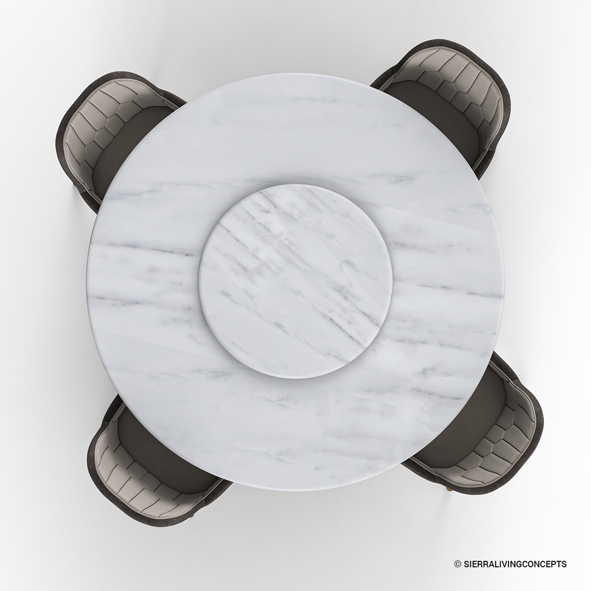 Volendam Lazy Susan White Marble Top Kitchen Table and 4 Chairs Set