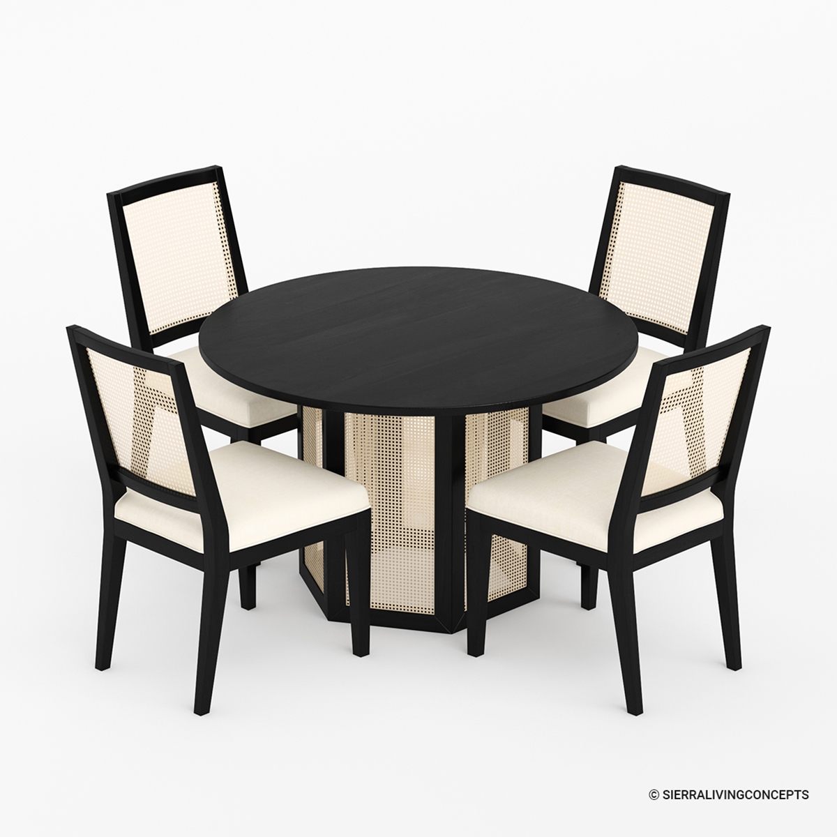 Varberg Black Round Small Kitchen Table Set with 4 Cane Chairs