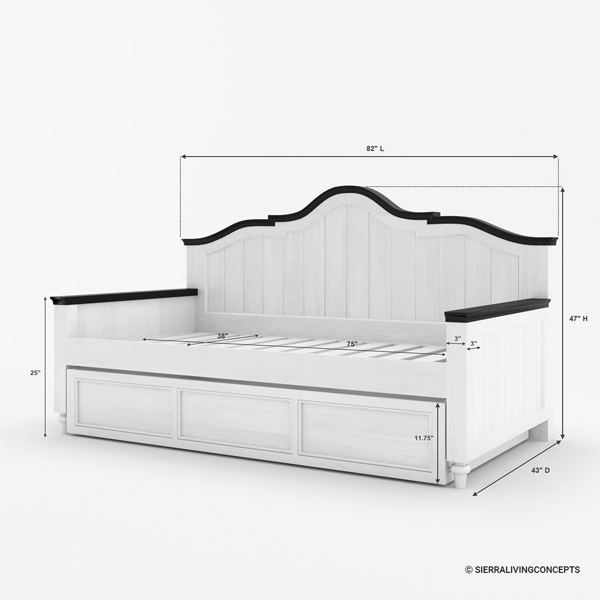 Girona Solid Wood Modern Farmhouse Twin Daybed With Popup Trundle