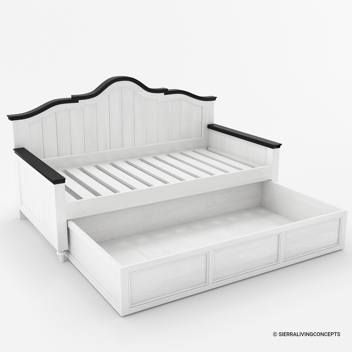 Girona Solid Wood Modern Farmhouse Twin Daybed With Popup Trundle