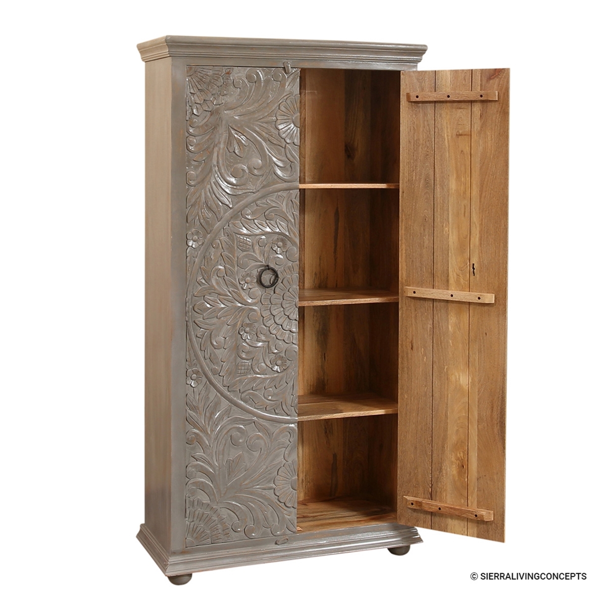 Santee Traditional Grey Hand Carved 2 Door Tall Armoire