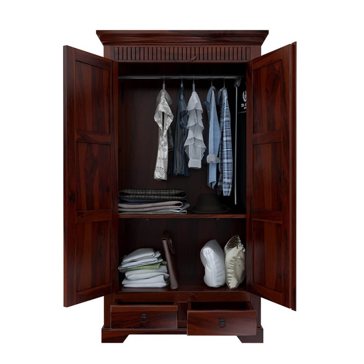 Marengo Rustic Solid Wood Large Clothing Armoire Wardrobe With Drawers