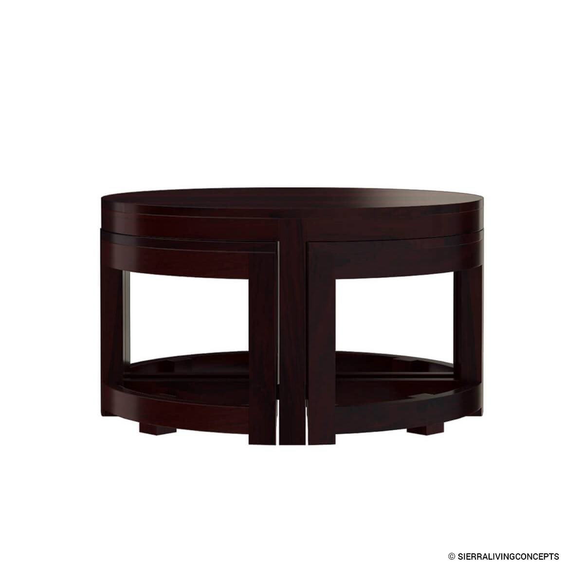 Murrieta Solid Wood Round Coffee Table With 4 Nested Stools