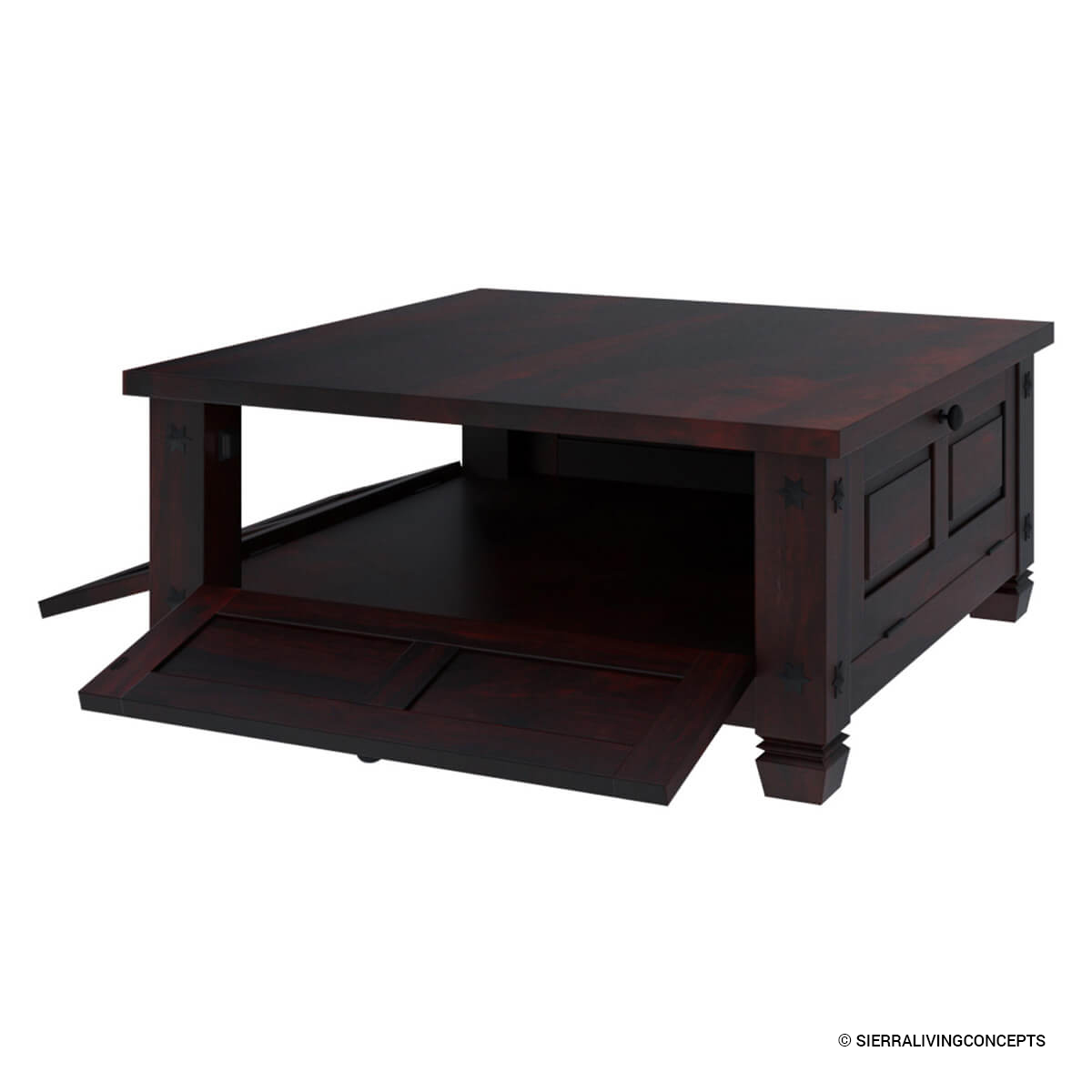 Russet Solid Wood 4 Doors Square Rustic Coffee Table With Storage